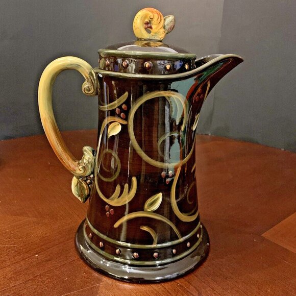 Chocolate Berries Ceramic Coffee Pot by DEMDACO - Hand-Painted, 8.5” Tall - Picture 1 of 7